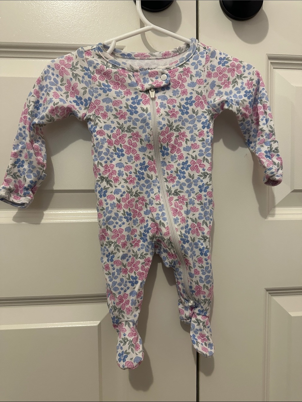 Carter's White Footed One-Piece with Pink & Blue Floral Print